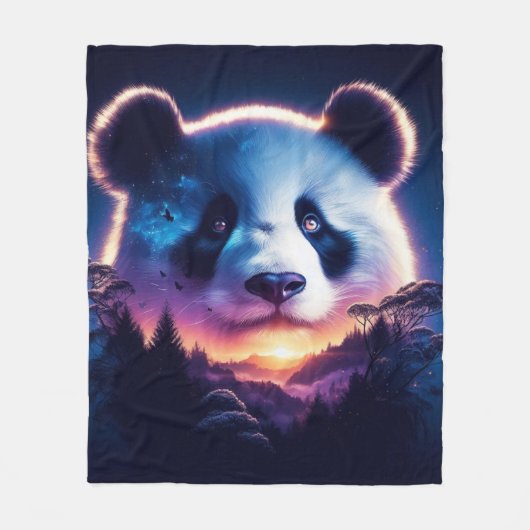 Panda Gesicht mit Surreal Forest und Sunset Fleecedecke (Vorderseite)