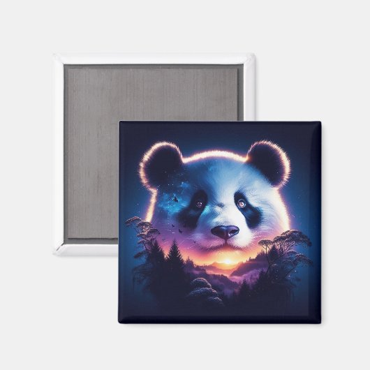 Panda Gesicht mit Surreal Forest und Sunset Magnet (Vorderseite/Rückseite)