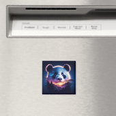 Panda Gesicht mit Surreal Forest und Sunset Magnet (In Situ (Geschirrspüler))