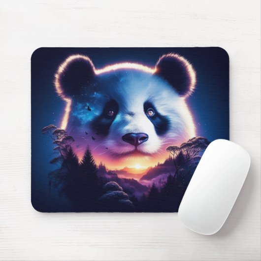 Panda Gesicht mit Surreal Forest und Sunset Mousepad (Mit Mouse)