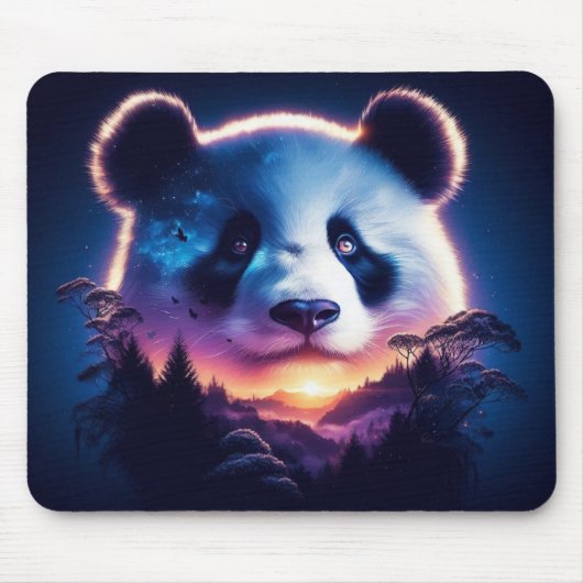 Panda Gesicht mit Surreal Forest und Sunset Mousepad (Vorne)