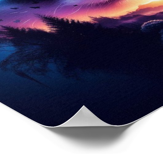 Panda Gesicht mit Surreal Forest und Sunset Poster (Ecke)