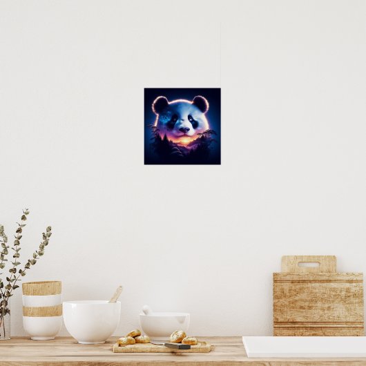 Panda Gesicht mit Surreal Forest und Sunset Poster (Küche)