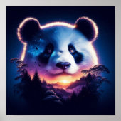 Panda Gesicht mit Surreal Forest und Sunset Poster (Vorne)