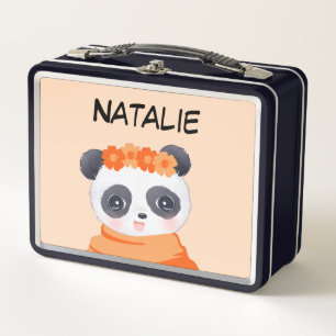 Panda Girl Orange Metal Lunch Box