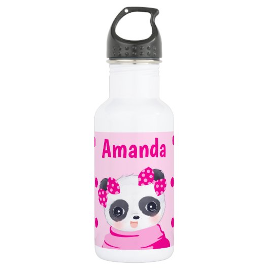 Panda Girl Pink Edelstahlflasche (Vorderseite)