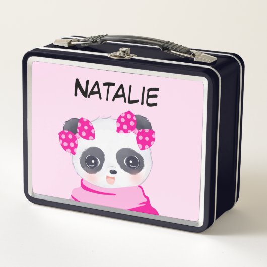 Panda Girl Pink Metal Lunch Box (Vorderseite)