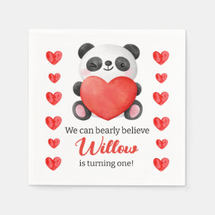 Panda Girl with Hearts Valentine Serviette