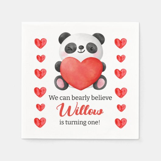 Panda Girl with Hearts Valentine Serviette (Vorderseite)