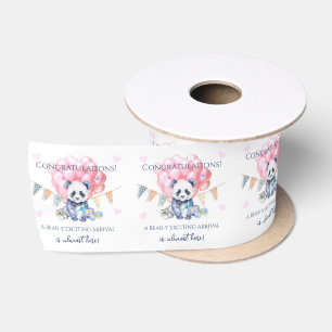 Panda-Girlande und Ballons Baby Shower Satinband