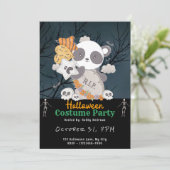 Panda Grave RIP Bats Wolken Schwarzes Halloween Einladung (Stehend Vorderseite)