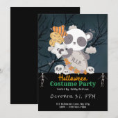 Panda Grave RIP Bats Wolken Schwarzes Halloween Einladung (Vorne/Hinten)