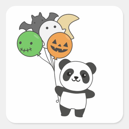 Panda Halloween Ballons für Kinder Niedliche Panda Quadratischer Aufkleber (Vorderseite)