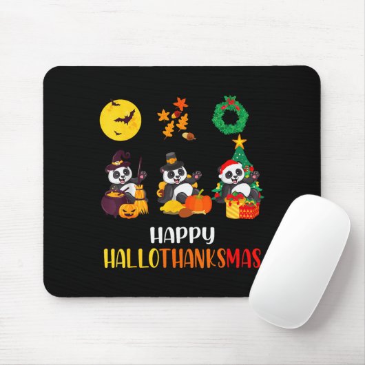 Panda Halloween Christmas Happy Hallothanksmas Pan Mousepad (Mit Mouse)