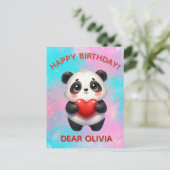 Panda hält Herz Postkarte (Stehend Vorderseite)