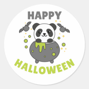 Panda Happy Halloween Cauldron Bat Classic Runde S Runder Aufkleber