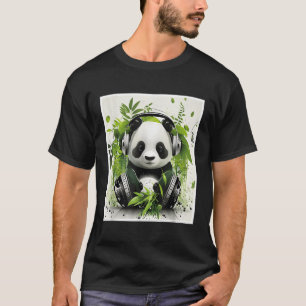 Panda Headset Headphones Bamboo Music T-Shirt