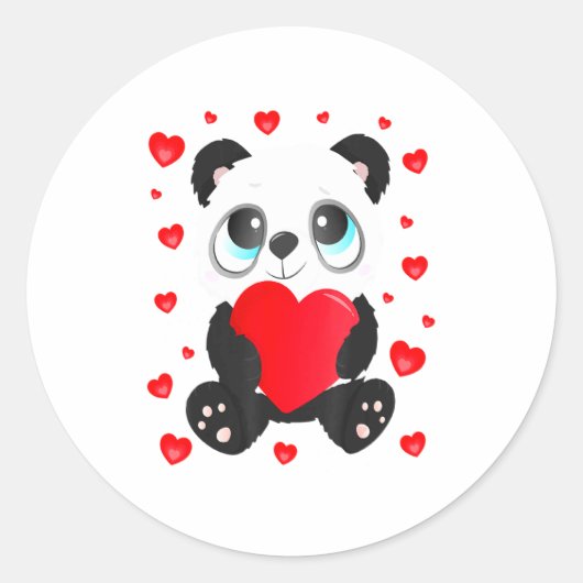Panda Heart Valentines Day Girls Kids Women Bear L Runder Aufkleber (Vorderseite)
