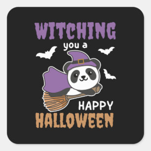 Panda Hexe, die dir ein glückliches Halloween abha Quadratischer Aufkleber