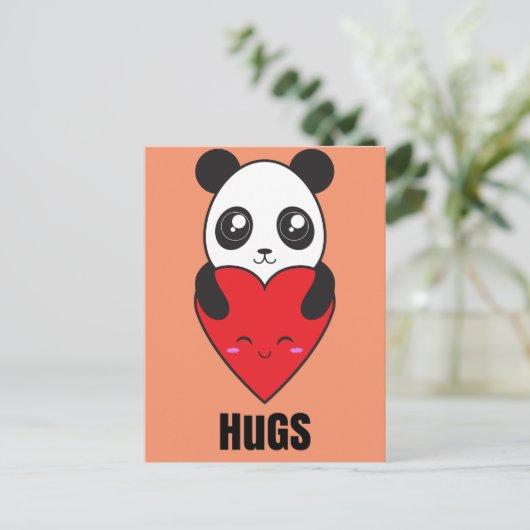 Panda Hugs Postkarte (Stehend Vorderseite)