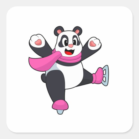 Panda Ice Skaten Ice Skate Quadratischer Aufkleber (Vorderseite)