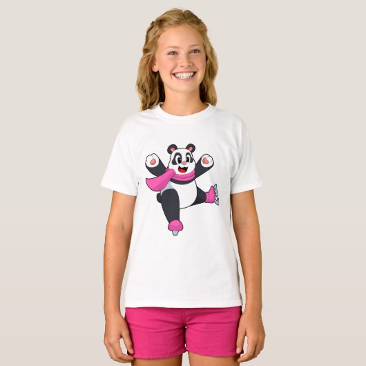 Panda Ice Skaten Ice Skate T-Shirt (Vorne ganz)