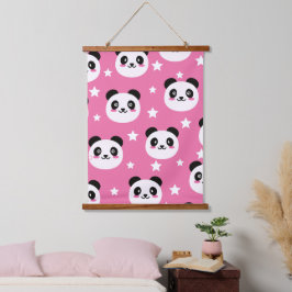 Panda-Illustration Wandteppich Mit Holzrahmen