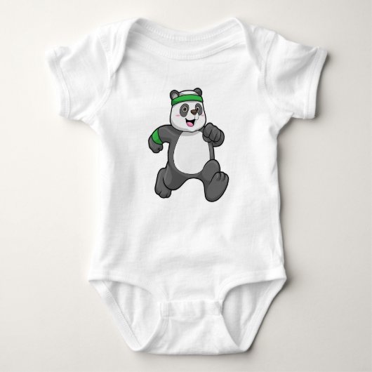 Panda im Joggen mit Headband Baby Strampler (Vorderseite)