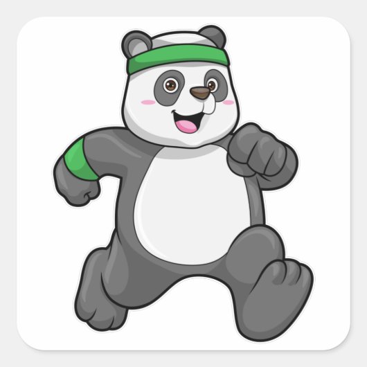 Panda im Joggen mit Headband Quadratischer Aufkleber (Vorderseite)