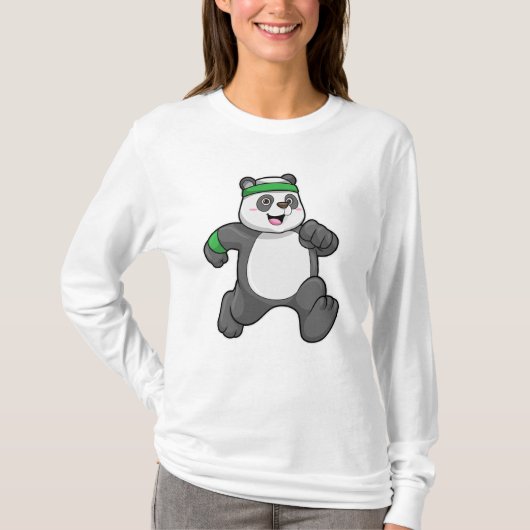 Panda im Joggen mit Headband T-Shirt (Vorderseite)