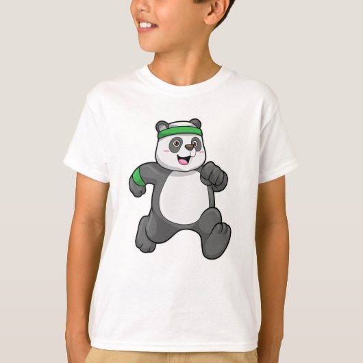 Panda im Joggen mit Headband und Sweatband T-Shirt (Vorderseite)