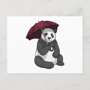 Panda im Regen mit Regenschirm Postkarte