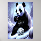 Panda im Schnee mit einem Metallorb | AI Art Poste Poster (Vorne)