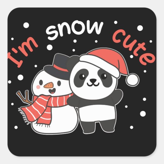 Panda I'm Snow Niedlich Snowman Snow Pun Square St Quadratischer Aufkleber (Vorderseite)