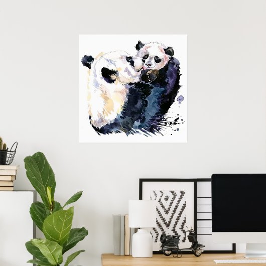 Panda im Wald | Panda Family Poster (Heimbüro)