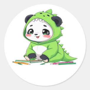 Panda in einem Dinosaurierkostüm Runder Aufkleber