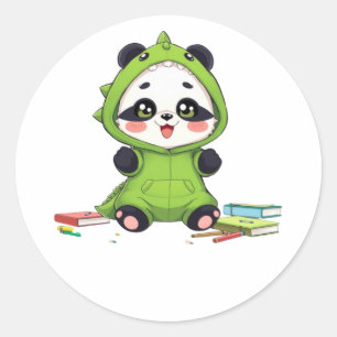 Panda in einem Dinosaurierkostüm Runder Aufkleber