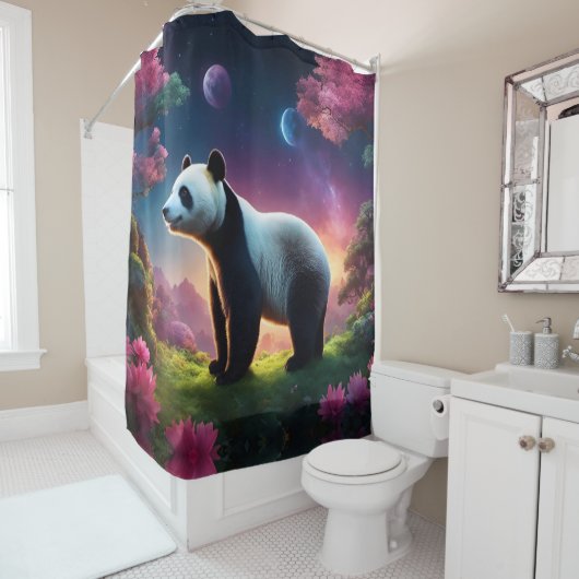Panda in einem Fantasiegarten Duschvorhang (Beispiel)