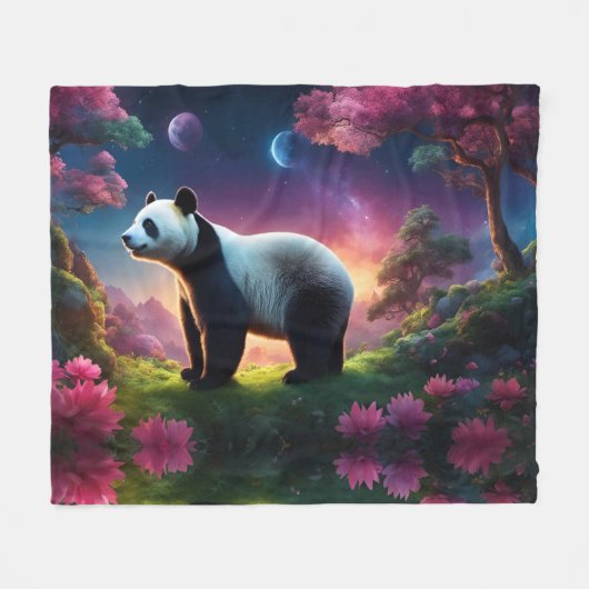 Panda in einem Fantasiegarten Fleecedecke (Vorderseite (Horizontal))