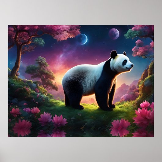 Panda in einem Fantasiegarten Poster (Vorne)