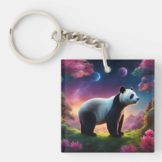 Panda in einem Fantasiegarten Schlüsselanhänger (Vorderseite)