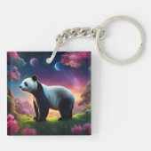 Panda in einem Fantasiegarten Schlüsselanhänger (Rückseite)