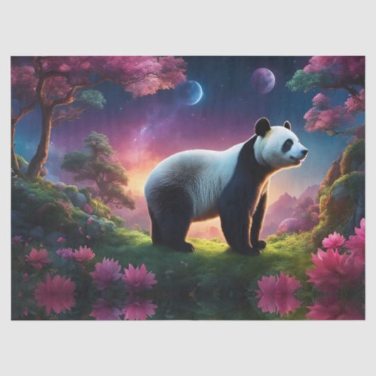 Panda in einem Fantasiegarten Seidenpapier (Vorderseite)