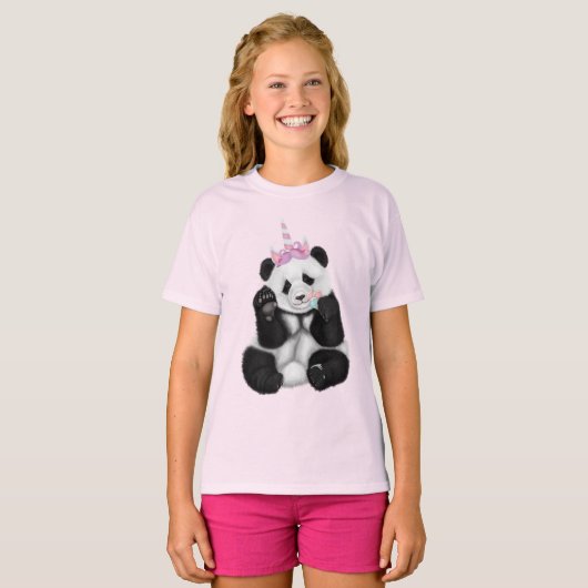 Panda in Einhornhut T-Shirt (Vorne ganz)
