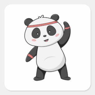 Panda in Fitness mit Headband Quadratischer Aufkleber
