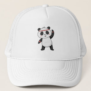 Panda in Fitness mit Headband Truckerkappe