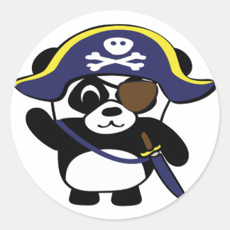 Panda in Navy Blue Pirate Costume Runder Aufkleber