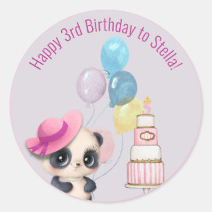 Panda in Pink Hat   Baby's 3. Geburtstag Runder Aufkleber