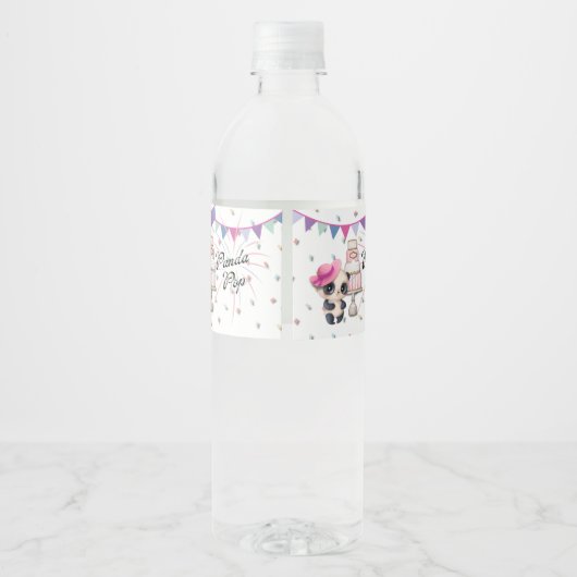 Panda in Pink Hat | Panda Pop Wasserflaschen Etike Wasserflaschenetikett (Rückseite)
