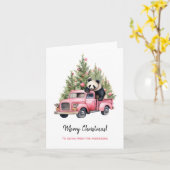 Panda in Pink Truck Weihnachtsbäume Karte (Gelbe Blume)